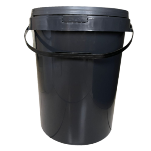 25L Black bucket with a black handle and a black lid