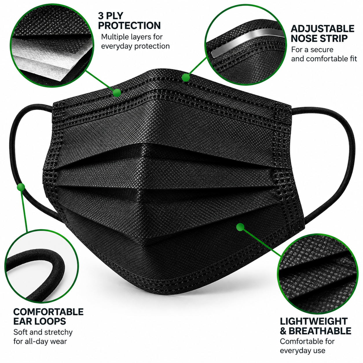 3 Ply Black Disposable Face Masks – 50 Pack - Image 4