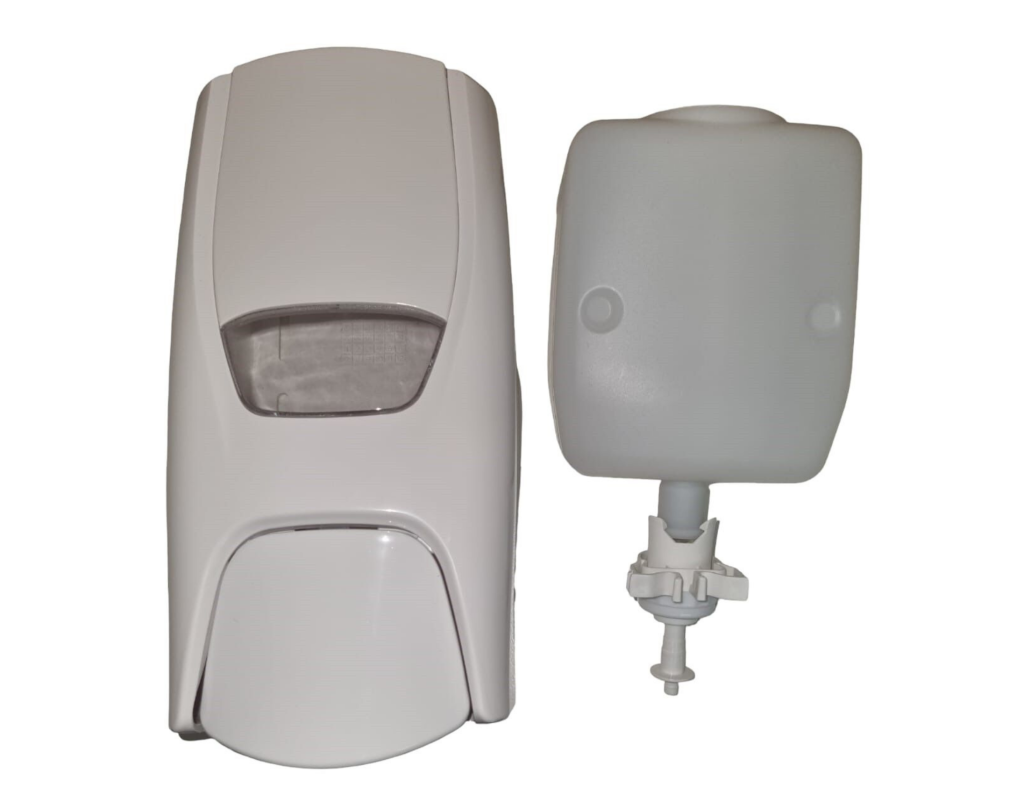 1L manual soap dispenser white + top up bottle