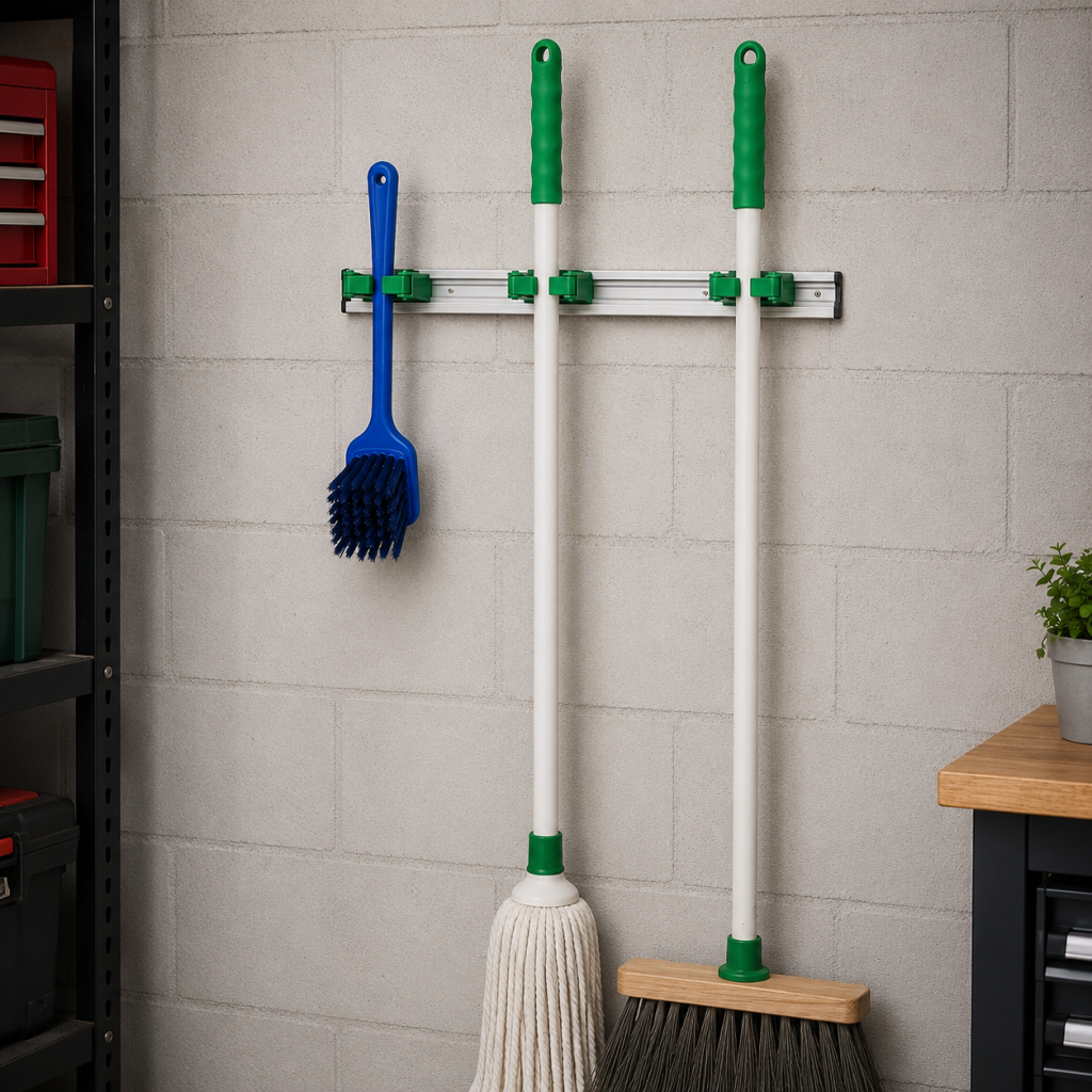 Wall-Mounted Holder for broom and mop organisation