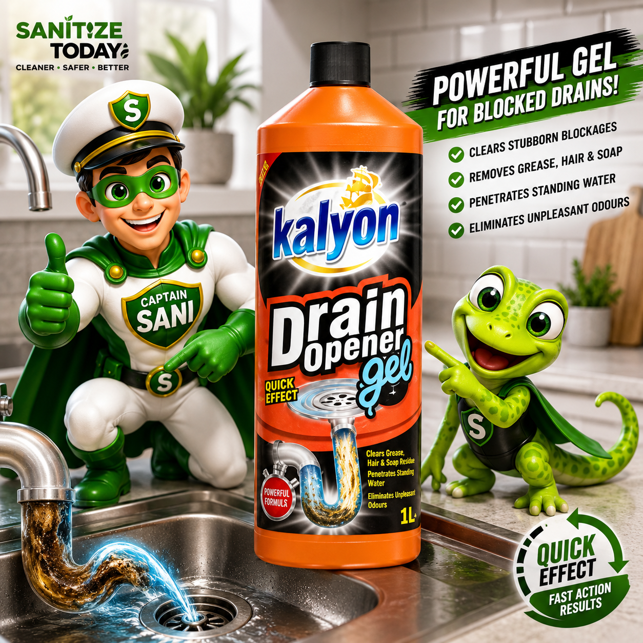 Drain Opener Gel 1L Kalyon | Quick Effect Drain Cleaner - Image 2