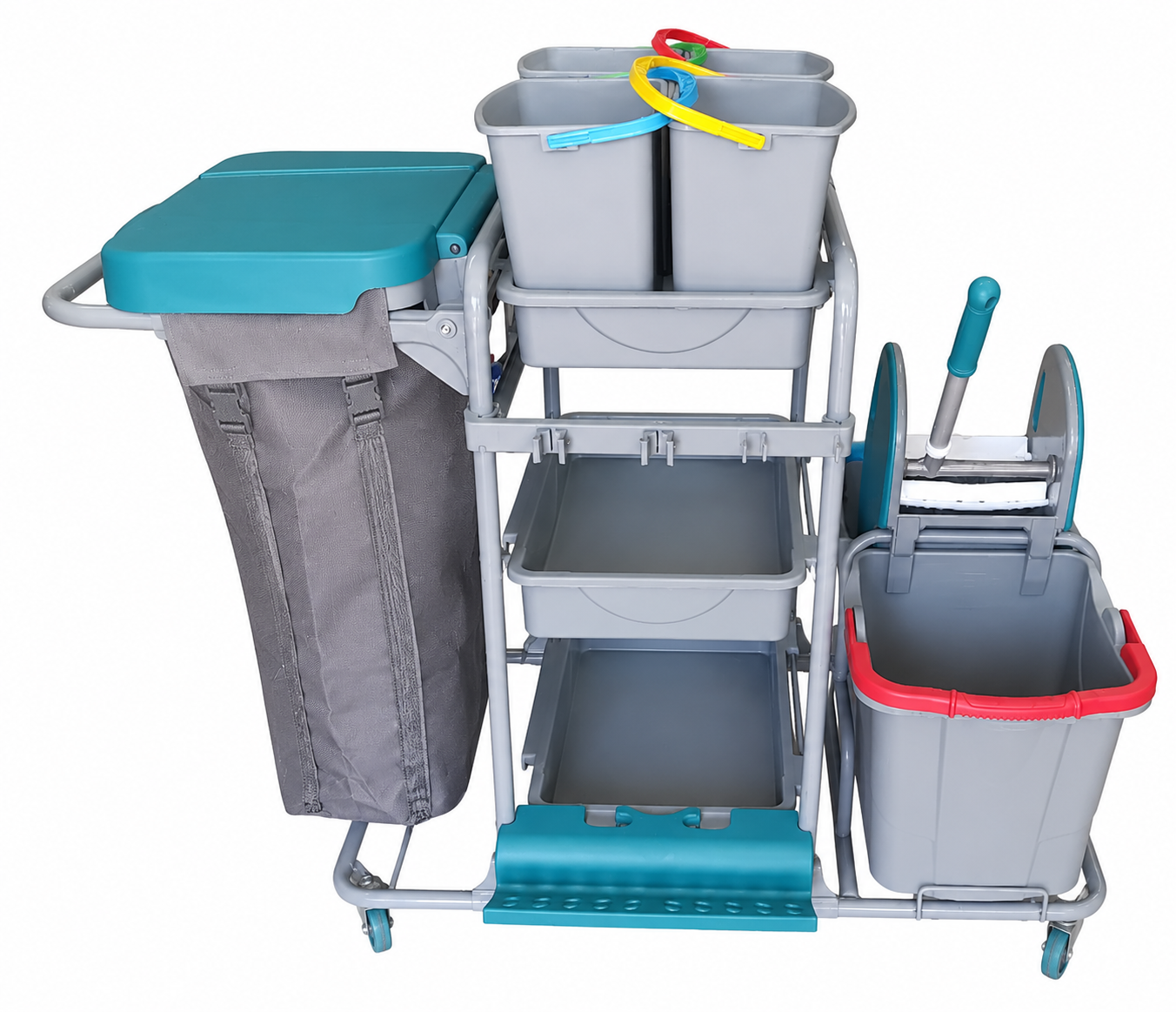 Commercial Janitorial Cleaning Trolley with Double Bucket & Wringer - Image 5