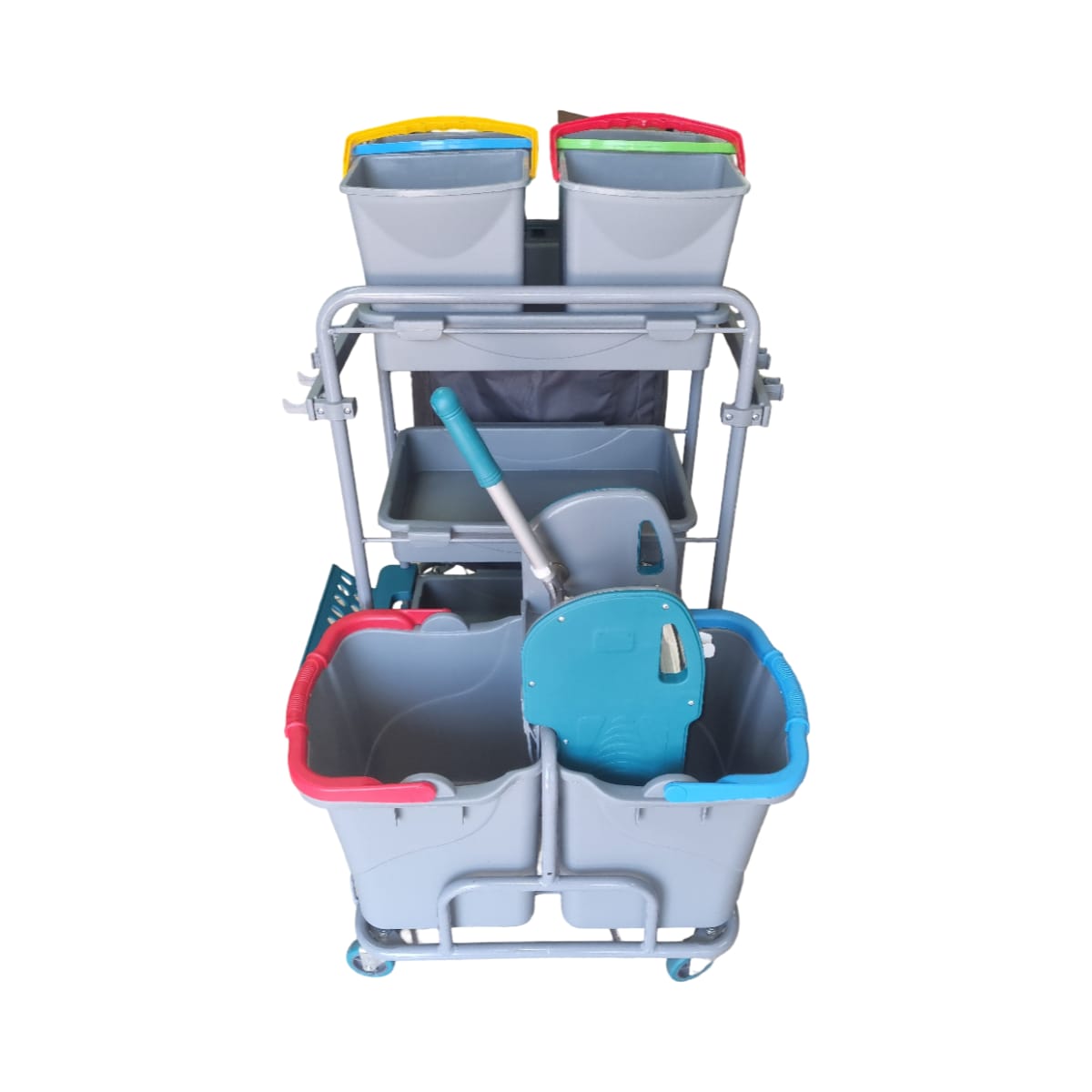 Commercial Janitorial Cleaning Trolley with Double Bucket & Wringer - Image 3